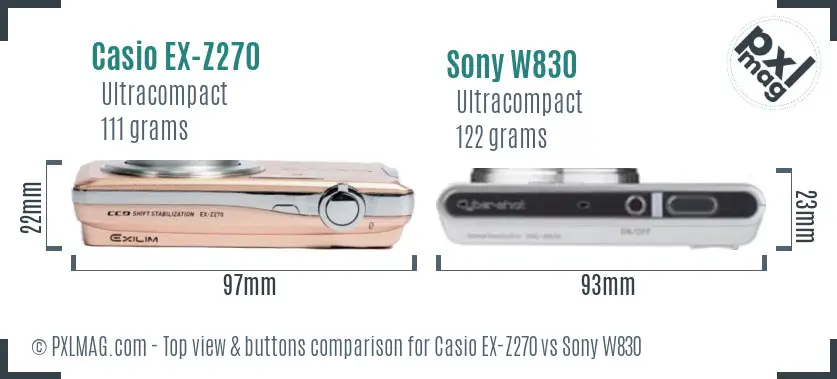 Casio EX-Z270 vs Sony W830 top view buttons comparison