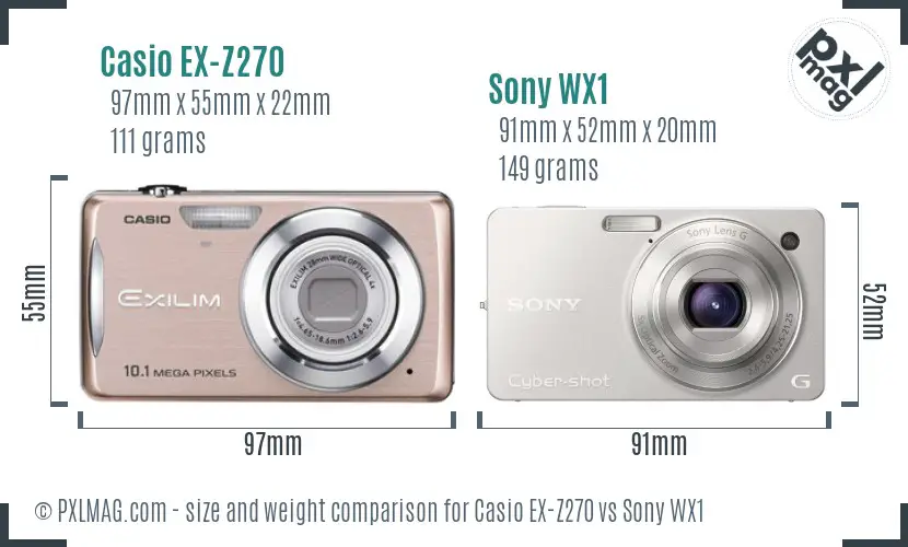 Casio EX-Z270 vs Sony WX1 size comparison