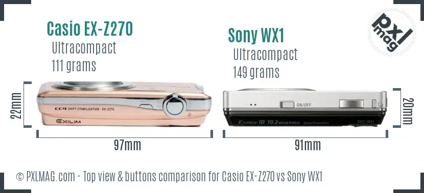 Casio EX-Z270 vs Sony WX1 top view buttons comparison