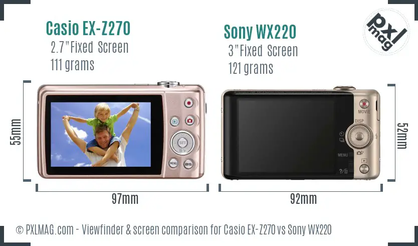 Casio EX-Z270 vs Sony WX220 Screen and Viewfinder comparison