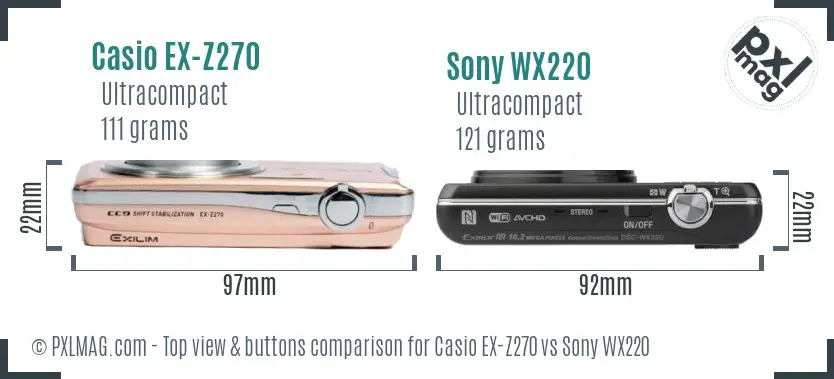 Casio EX-Z270 vs Sony WX220 top view buttons comparison