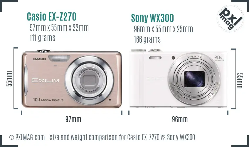 Casio EX-Z270 vs Sony WX300 size comparison