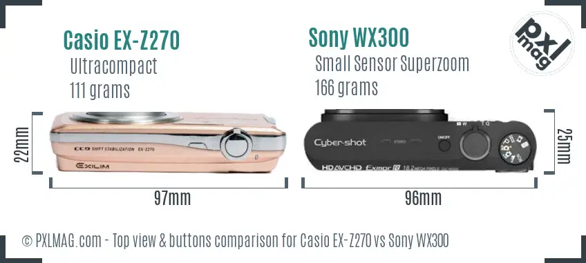 Casio EX-Z270 vs Sony WX300 top view buttons comparison