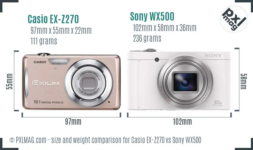 Casio EX-Z270 vs Sony WX500 size comparison Casio EX-Z270 vs Sony WX500 size comparison