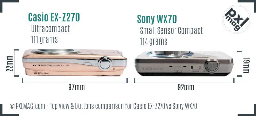 Casio EX-Z270 vs Sony WX70 top view buttons comparison Casio EX-Z270 vs Sony WX70 top view buttons comparison