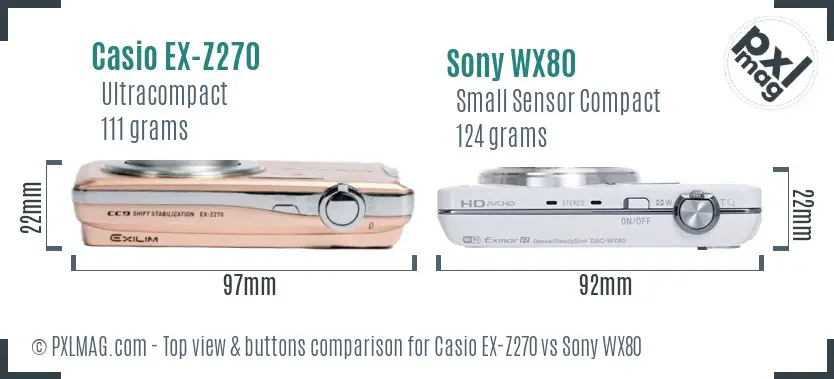 Casio EX-Z270 vs Sony WX80 top view buttons comparison