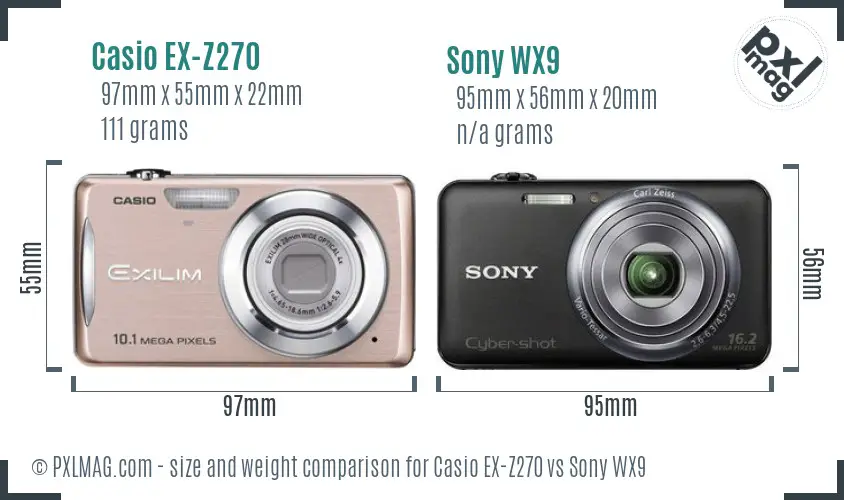 Casio EX-Z270 vs Sony WX9 size comparison