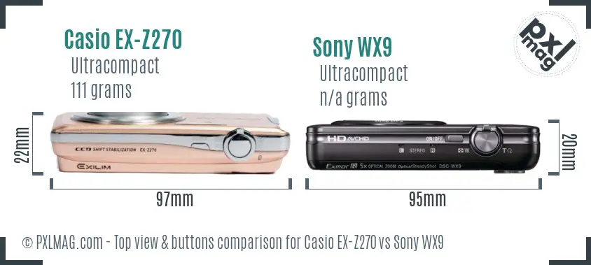 Casio EX-Z270 vs Sony WX9 top view buttons comparison
