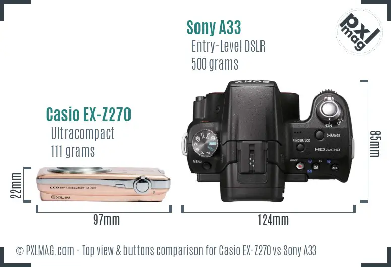 Casio EX-Z270 vs Sony A33 top view buttons comparison