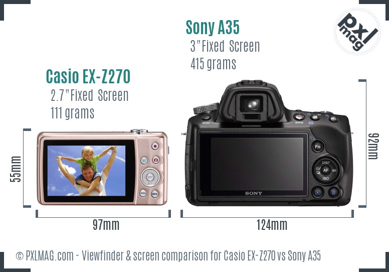 Casio EX-Z270 vs Sony A35 Screen and Viewfinder comparison