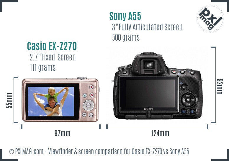 Casio EX-Z270 vs Sony A55 Screen and Viewfinder comparison