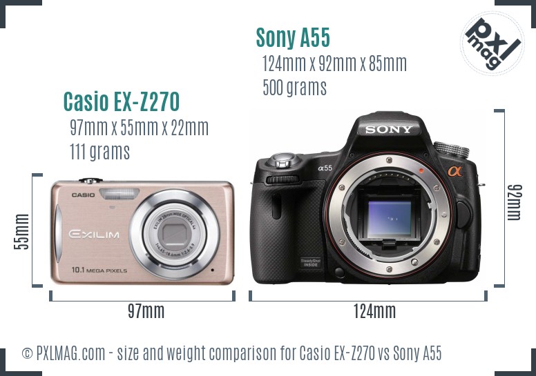 Casio EX-Z270 vs Sony A55 size comparison