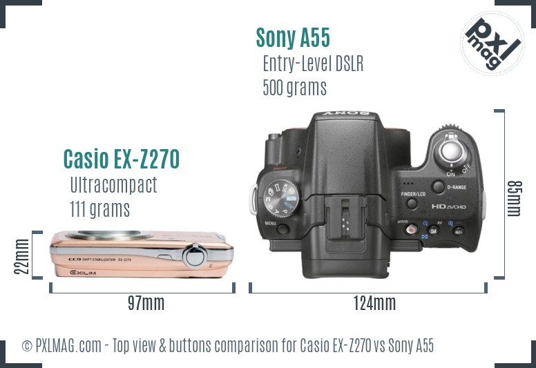 Casio EX-Z270 vs Sony A55 top view buttons comparison