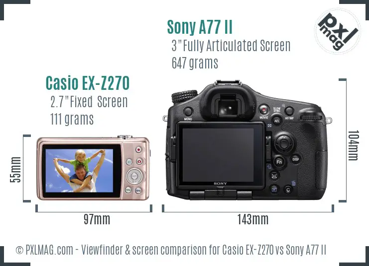 Casio EX-Z270 vs Sony A77 II Screen and Viewfinder comparison