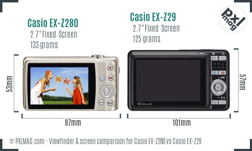 Casio EX-Z280 vs Casio EX-Z29 Screen and Viewfinder comparison