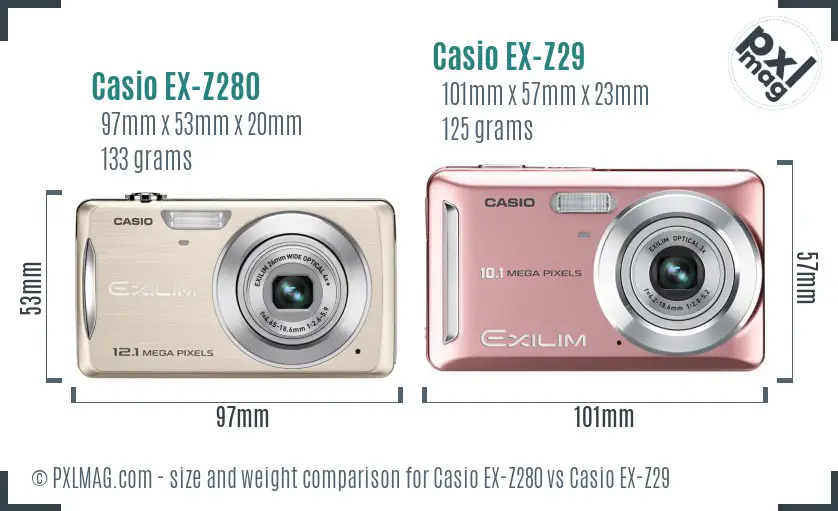 Casio EX-Z280 vs Casio EX-Z29 size comparison