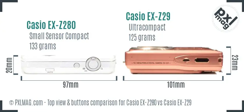 Casio EX-Z280 vs Casio EX-Z29 top view buttons comparison