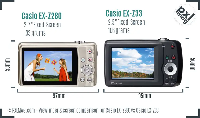 Casio EX-Z280 vs Casio EX-Z33 Screen and Viewfinder comparison