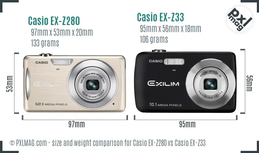 Casio EX-Z280 vs Casio EX-Z33 size comparison
