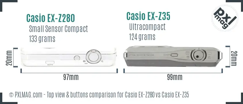 Casio EX-Z280 vs Casio EX-Z35 top view buttons comparison