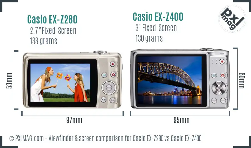 Casio EX-Z280 vs Casio EX-Z400 Screen and Viewfinder comparison