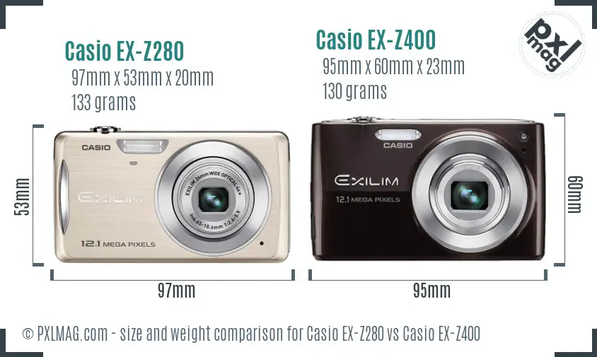Casio EX-Z280 vs Casio EX-Z400 size comparison