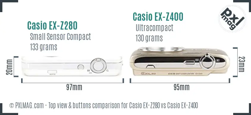 Casio EX-Z280 vs Casio EX-Z400 top view buttons comparison