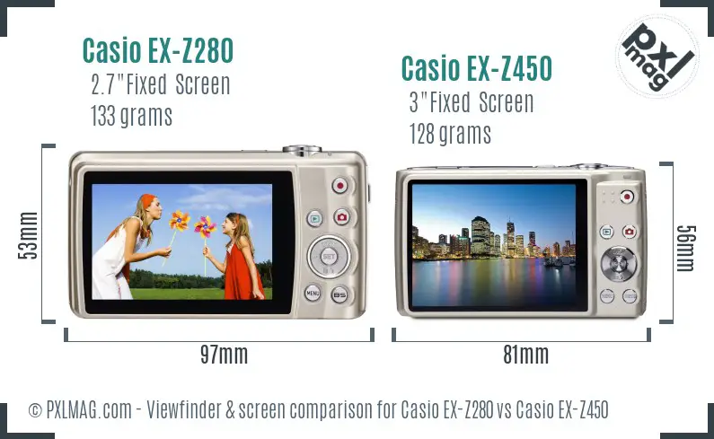 Casio EX-Z280 vs Casio EX-Z450 Screen and Viewfinder comparison