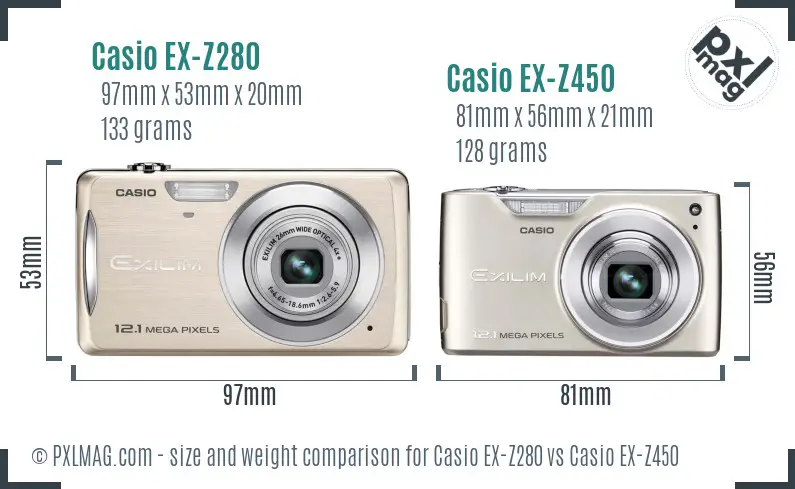 Casio EX-Z280 vs Casio EX-Z450 size comparison
