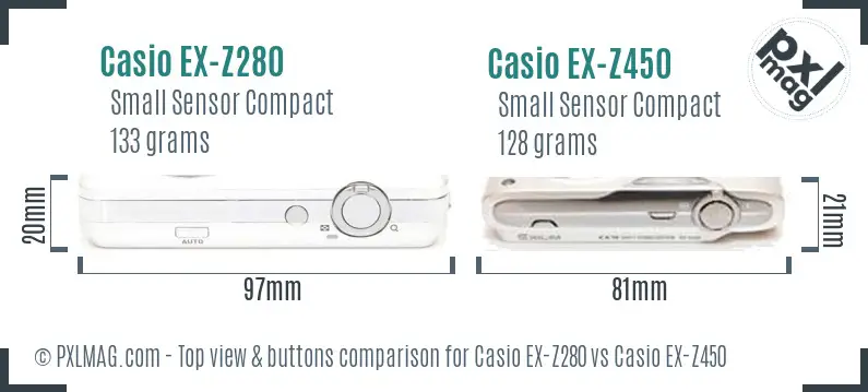 Casio EX-Z280 vs Casio EX-Z450 top view buttons comparison