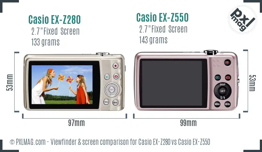 Casio EX-Z280 vs Casio EX-Z550 Screen and Viewfinder comparison