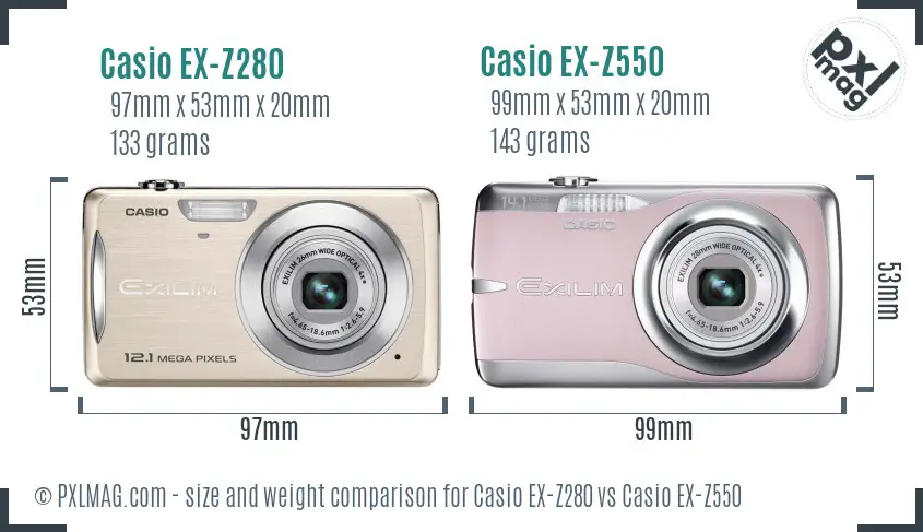 Casio EX-Z280 vs Casio EX-Z550 size comparison