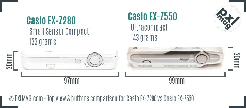 Casio EX-Z280 vs Casio EX-Z550 top view buttons comparison