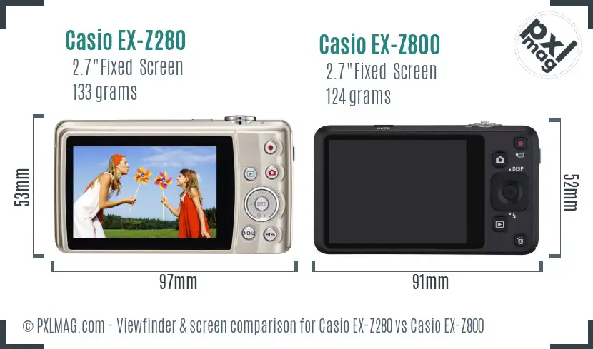 Casio EX-Z280 vs Casio EX-Z800 Screen and Viewfinder comparison