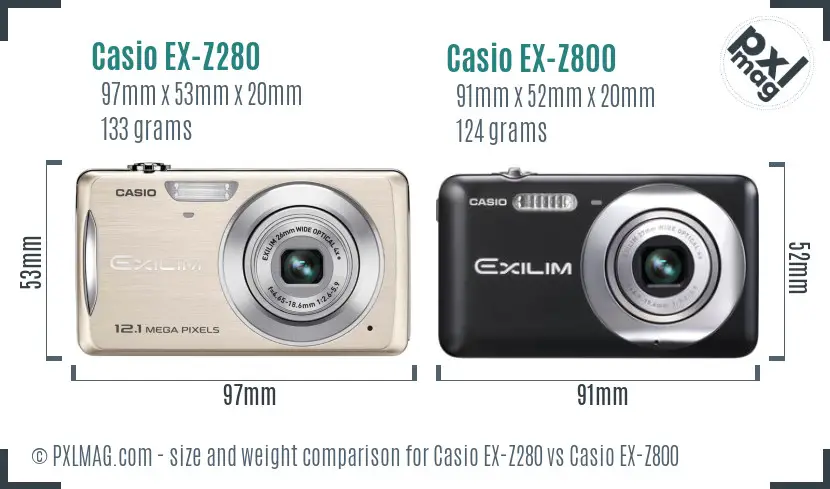 Casio EX-Z280 vs Casio EX-Z800 size comparison