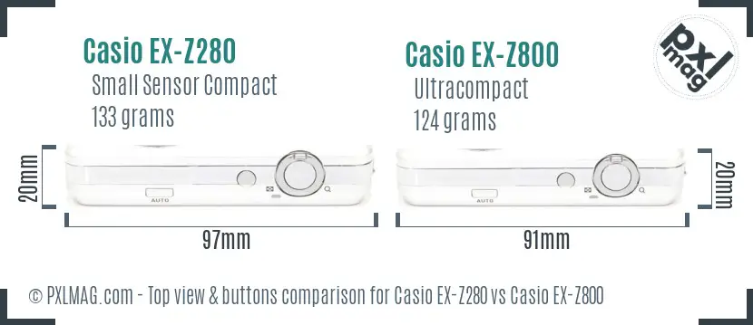 Casio EX-Z280 vs Casio EX-Z800 top view buttons comparison