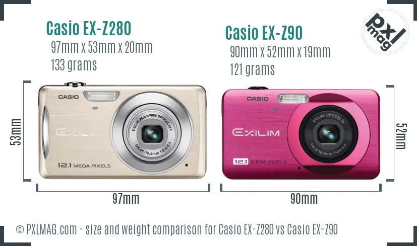 Casio EX-Z280 vs Casio EX-Z90 size comparison