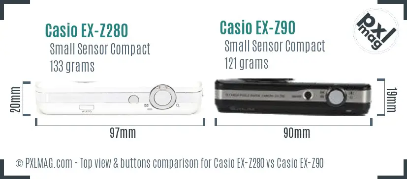 Casio EX-Z280 vs Casio EX-Z90 top view buttons comparison
