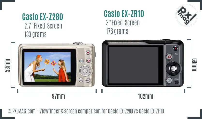 Casio EX-Z280 vs Casio EX-ZR10 Screen and Viewfinder comparison