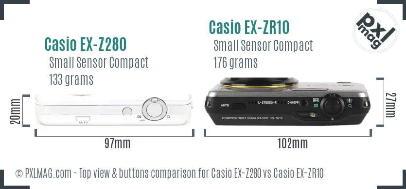 Casio EX-Z280 vs Casio EX-ZR10 top view buttons comparison