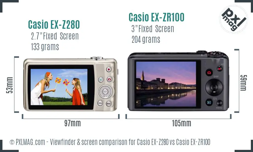 Casio EX-Z280 vs Casio EX-ZR100 Screen and Viewfinder comparison