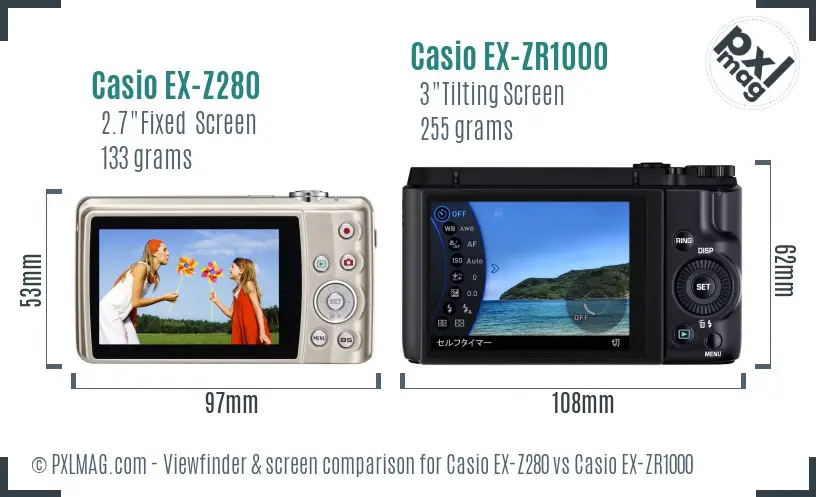 Casio EX-Z280 vs Casio EX-ZR1000 Screen and Viewfinder comparison