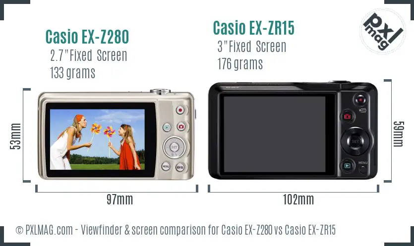 Casio EX-Z280 vs Casio EX-ZR15 Screen and Viewfinder comparison