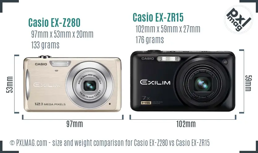 Casio EX-Z280 vs Casio EX-ZR15 size comparison