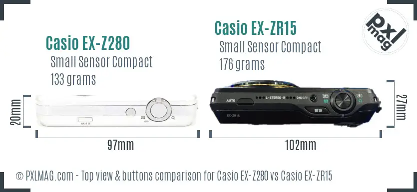 Casio EX-Z280 vs Casio EX-ZR15 top view buttons comparison