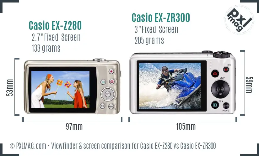 Casio EX-Z280 vs Casio EX-ZR300 Screen and Viewfinder comparison
