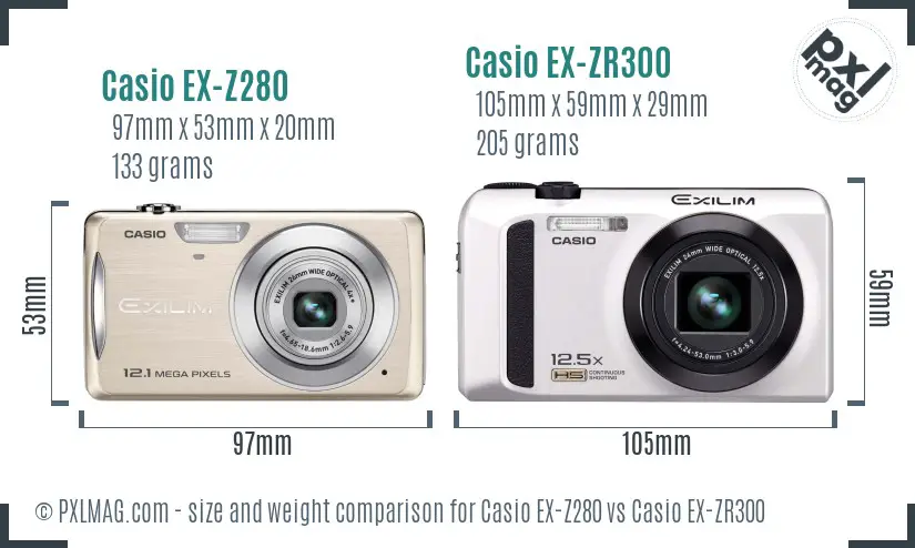 Casio EX-Z280 vs Casio EX-ZR300 size comparison