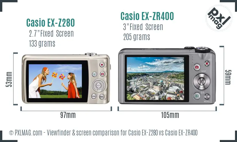Casio EX-Z280 vs Casio EX-ZR400 Screen and Viewfinder comparison
