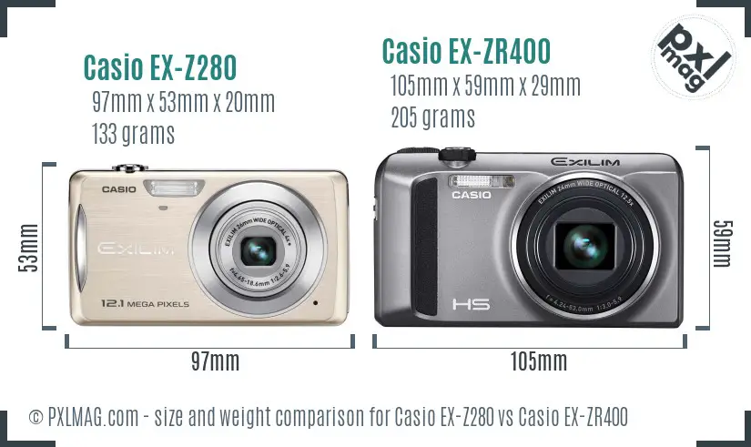 Casio EX-Z280 vs Casio EX-ZR400 size comparison