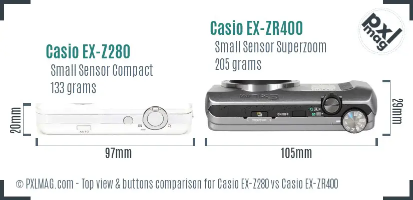 Casio EX-Z280 vs Casio EX-ZR400 top view buttons comparison